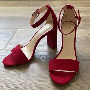 Red Nine West block heels with ankle strap